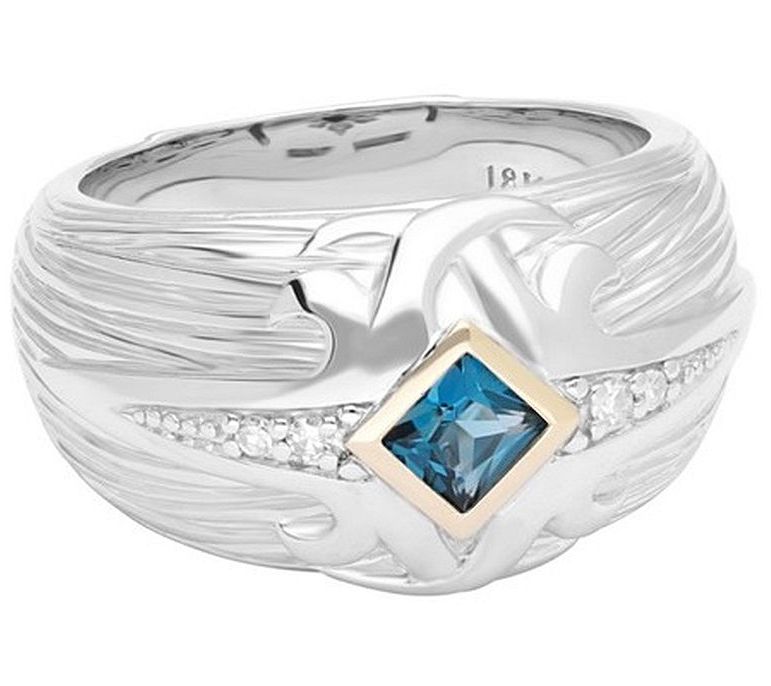 Ariva Sterling & 18K Gemstone & Diamond B and Ring — View 3