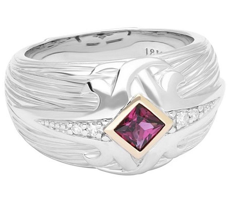 Ariva Sterling & 18K Gemstone & Diamond B and Ring — View 5