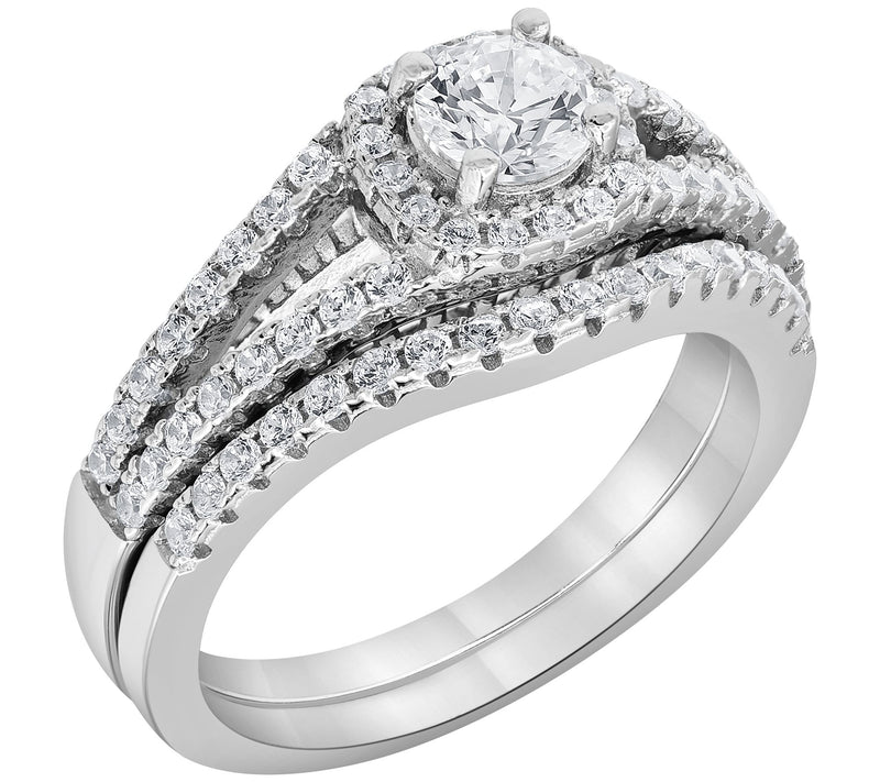 Diamonique Round Cut Halo Bridal Ring Set, SterlingSilver — View 5