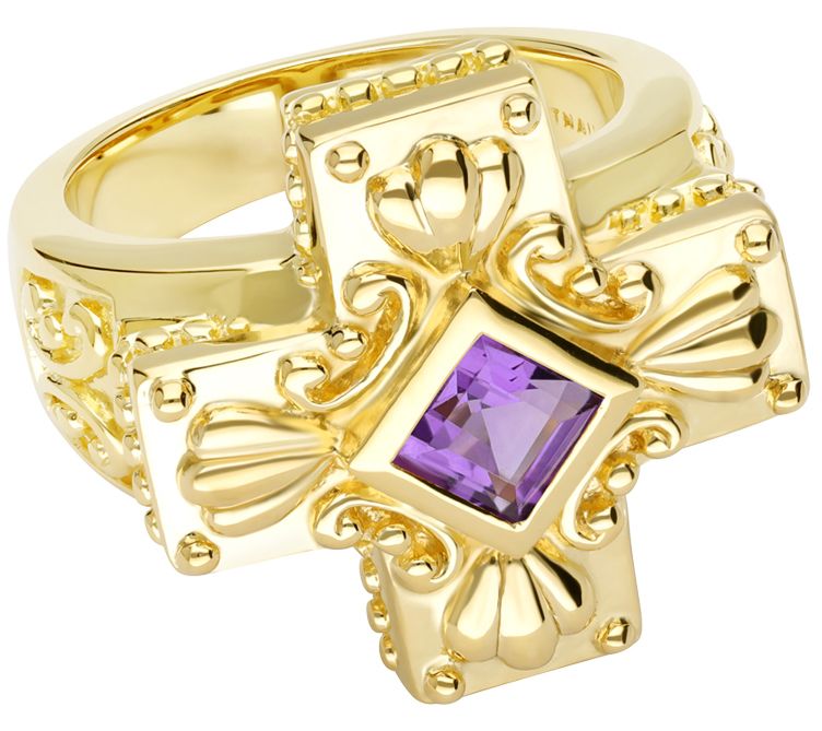 Elyse Ryan 14K Gold Clad Amethyst Cross Ring — Main view