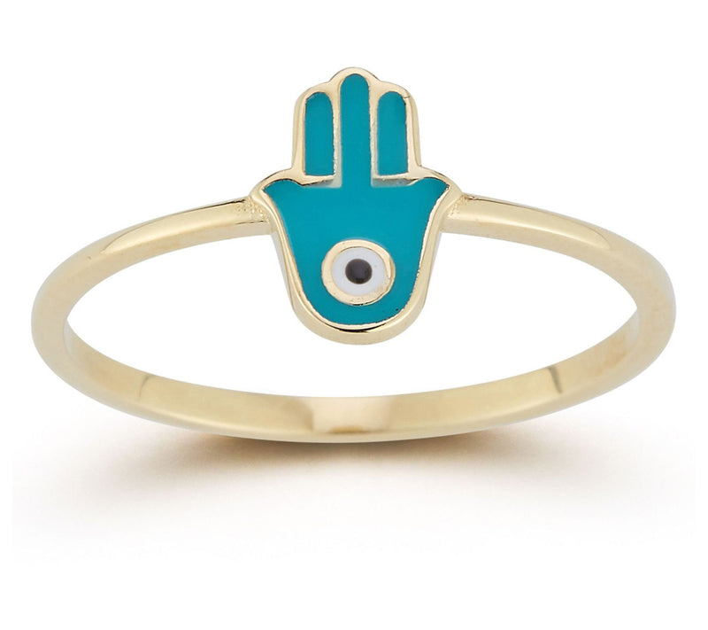 Luminosa Gold Enamel Evil Eye Hamsa Ring, 14K — View 3