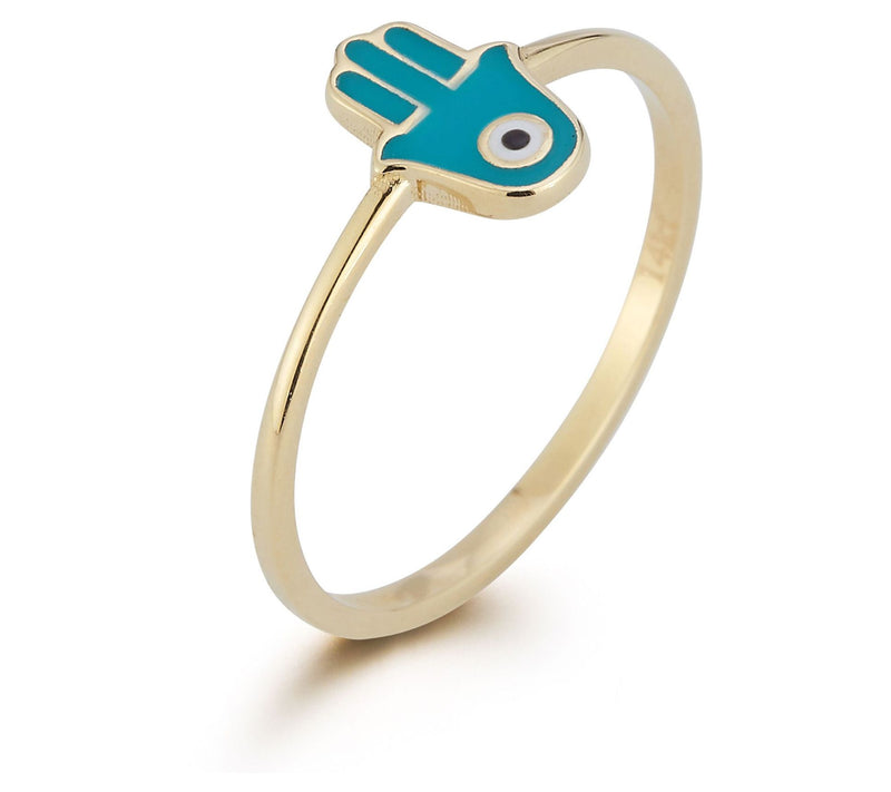 Luminosa Gold Enamel Evil Eye Hamsa Ring, 14K — View 4