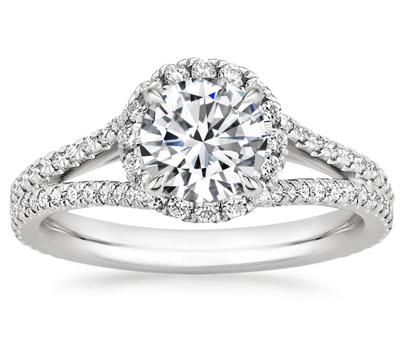 Diamonique Round Cut Halo Engagement Ring, Sterling Silver — Main view