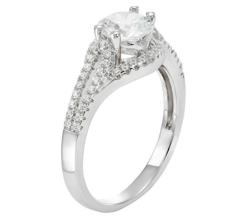 Diamonique Round Cut Halo Engagement Ring, Sterling — View 4