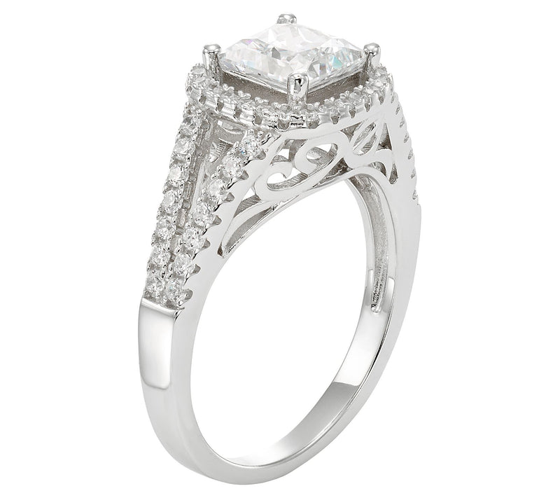 Diamonique Princess Cut Engagement Ring, Sterling Silver — View 4