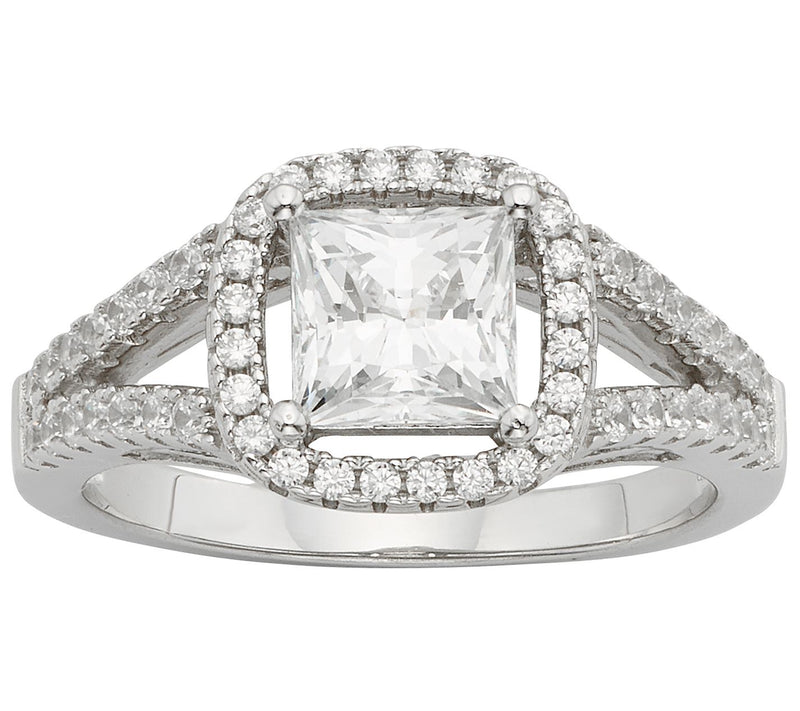 Diamonique Princess Cut Engagement Ring, Sterling Silver — View 3