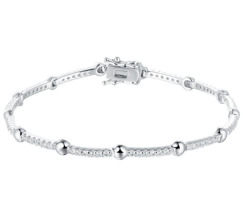Diamonique Ball Station Pave Bracelet, Sterling Silver — Main view