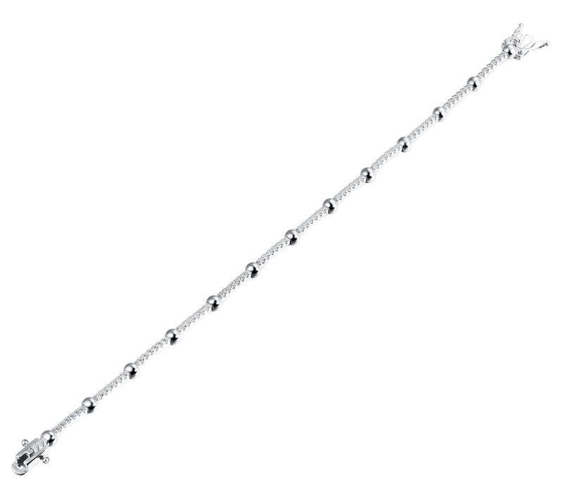 Diamonique Ball Station Pave Bracelet, Sterling Silver — View 2