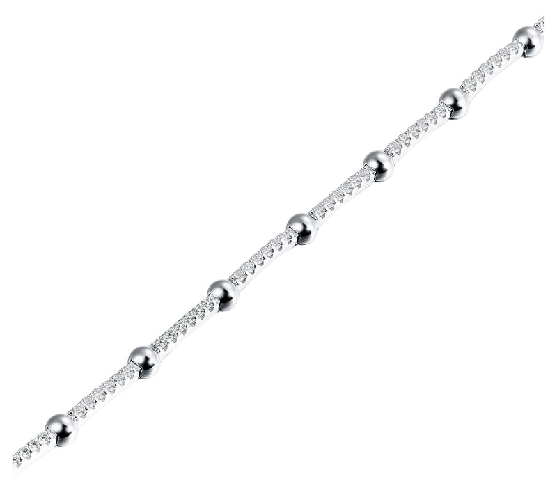 Diamonique Ball Station Pave Bracelet, Sterling Silver — View 3