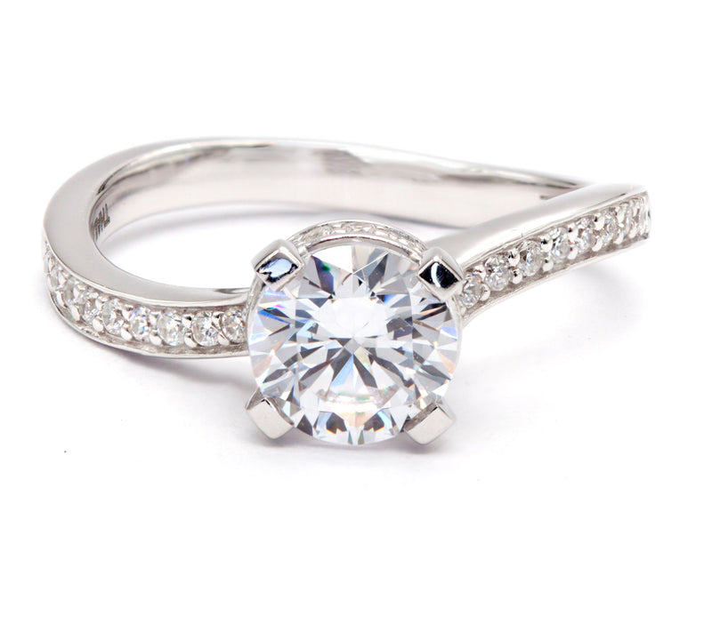 Diamonique 2.95 Round Cut Wave Ring, Sterling Silver — View 7