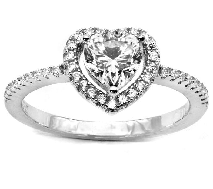 Diamonique 1.45 cttw Pave Heart Ring, Sterling Silver — View 3
