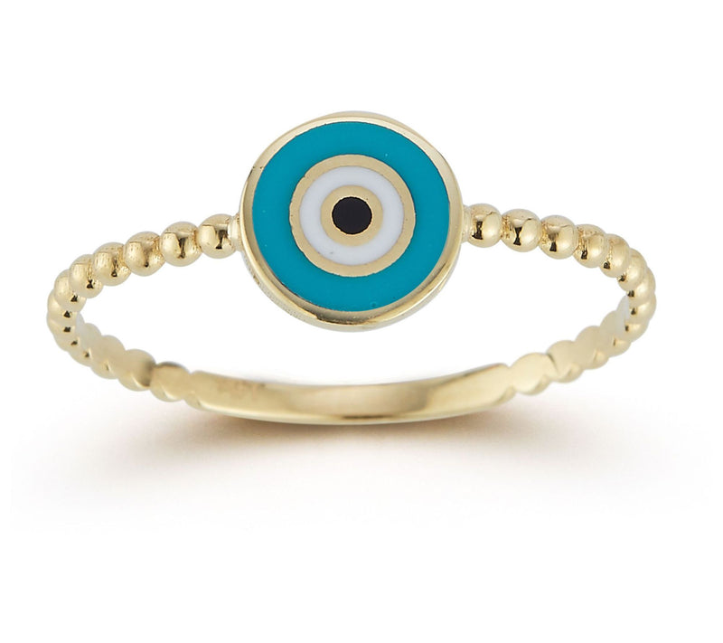 Luminosa Gold Enamel Evil Eye Beaded Ring, 14K — View 3