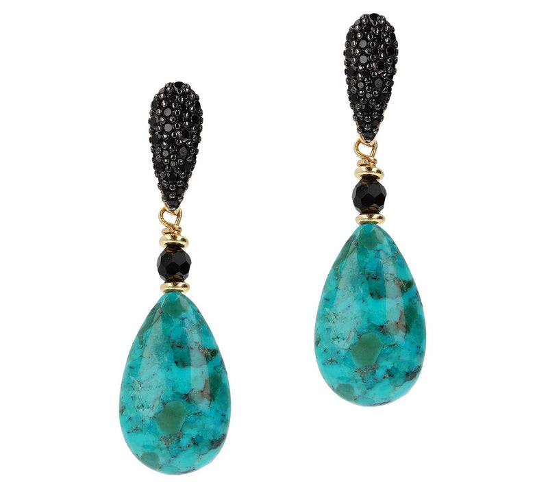 Veronese 18K Gold Clad Black Spinel & Turquoise Drop Earrings — View 3