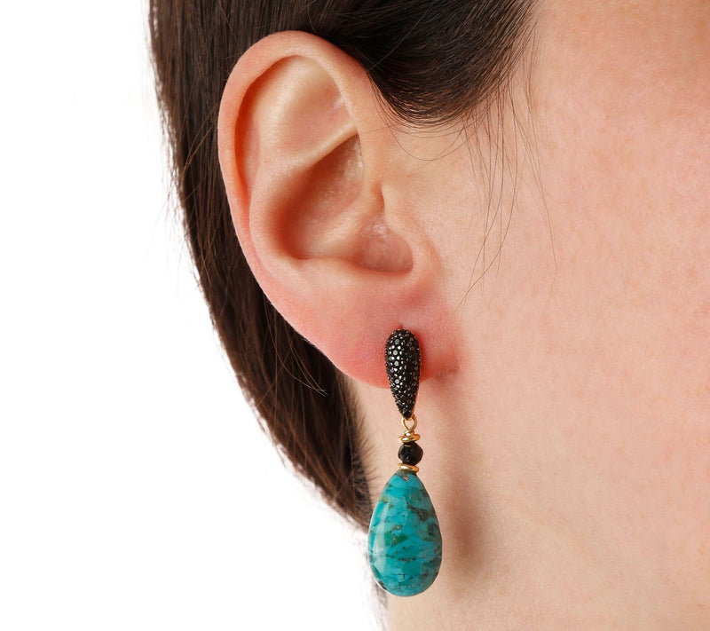 Veronese 18K Gold Clad Black Spinel & Turquoise Drop Earrings — View 5