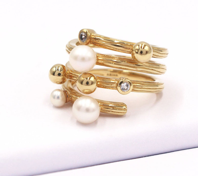 Ariva 18K Clad Cultured Pearl & White Sapphire Wrap Ring — View 2