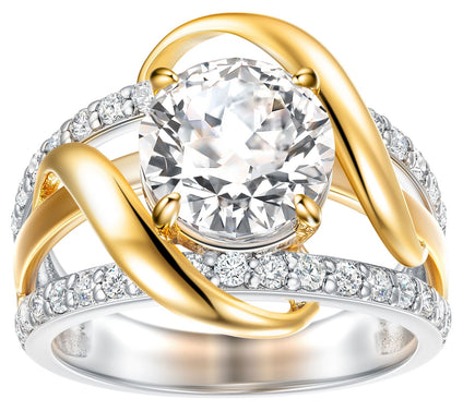 Diamonique 4.02 cttw Two-Tone Engagement Ring, Sterling Silver