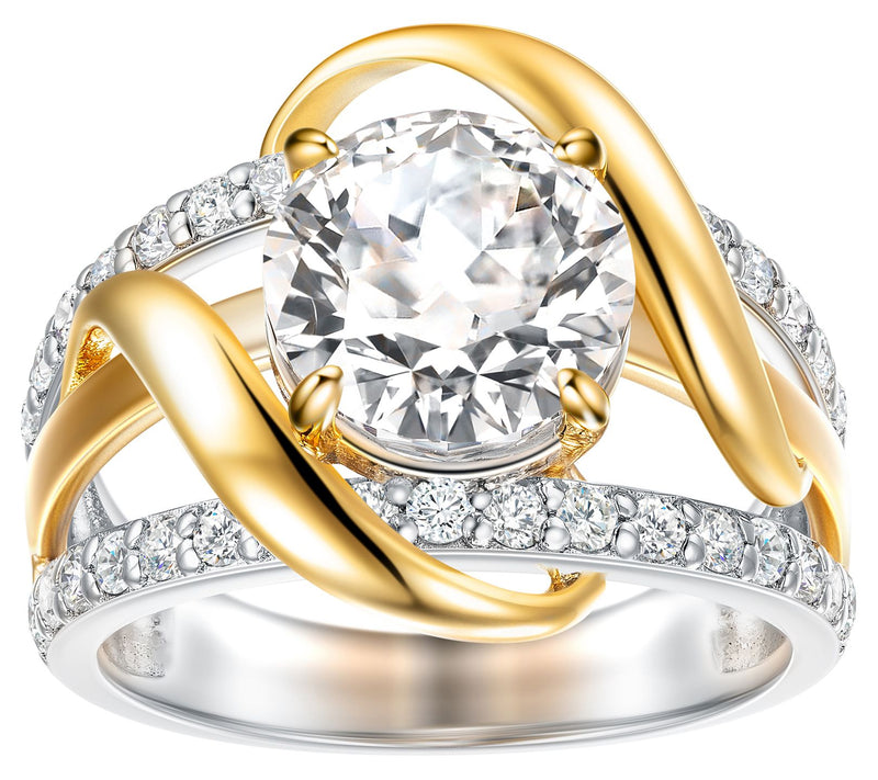 Diamonique 4.02 cttw Two-Tone Engagement Ring, Sterling Silver — Main view