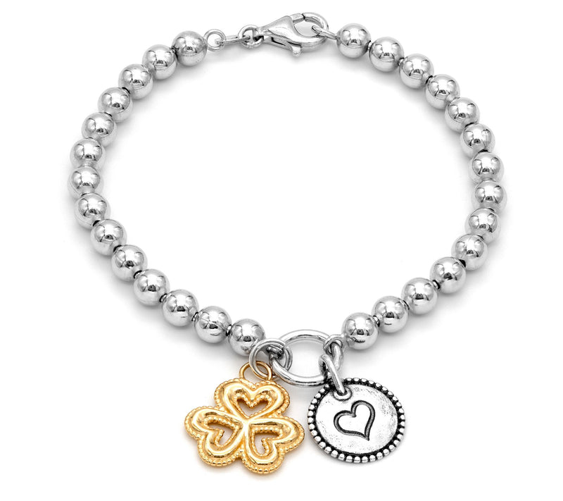 Or Paz Sterling Silver Beaded Clover & Heart Charm Bracelet — View 7