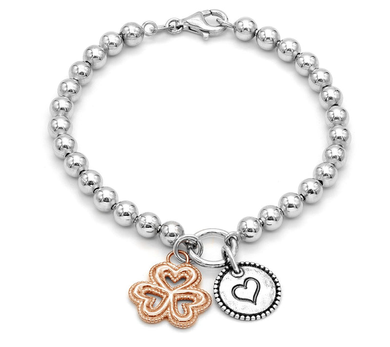 Or Paz Sterling Silver Beaded Clover & Heart Charm Bracelet — Main view