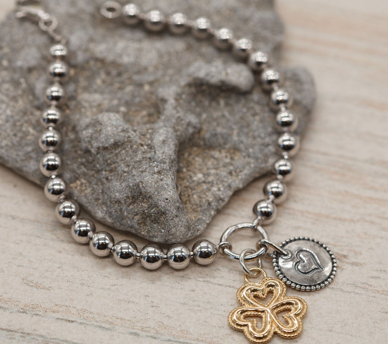 Or Paz Sterling Silver Beaded Clover & Heart Charm Bracelet — View 10