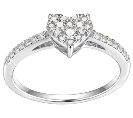 Lab Grown 0.30 cttw Diamond Heart Ring, Sterlin g Silver