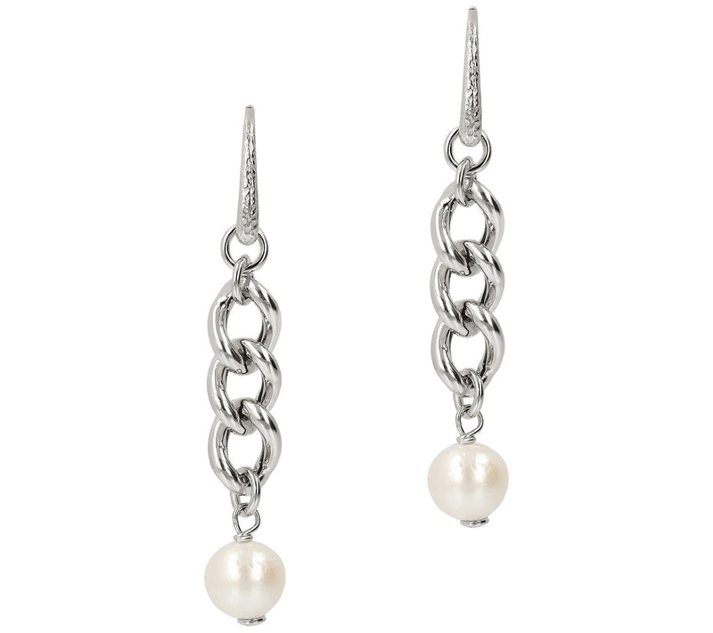 Honora Cultured Pearl Curb Link Earrings, Sterlng Silver — View 5