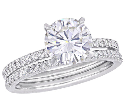 MoissanIce Moissanite 1.85 cttw & Diamond Bridal Ring Set, 14K