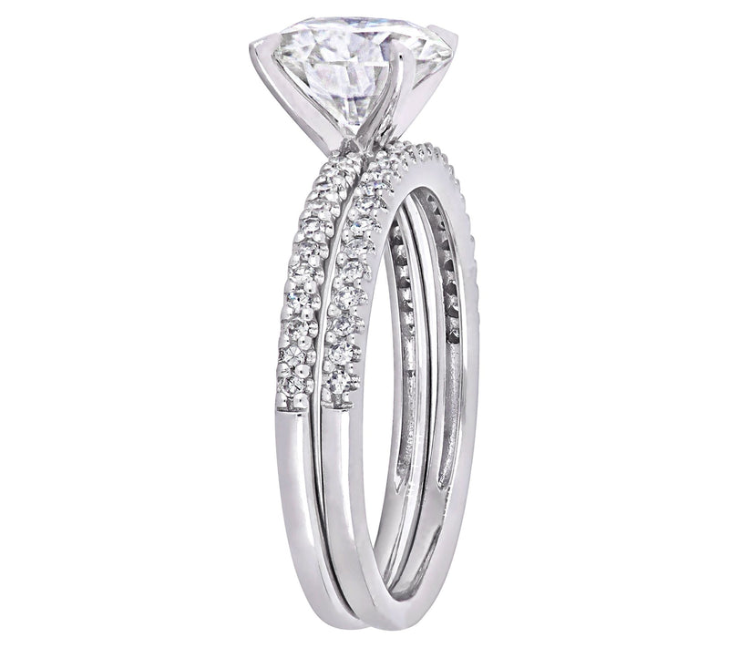MoissanIce Moissanite 1.85 cttw & Diamond Bridal Ring Set, 14K — View 4