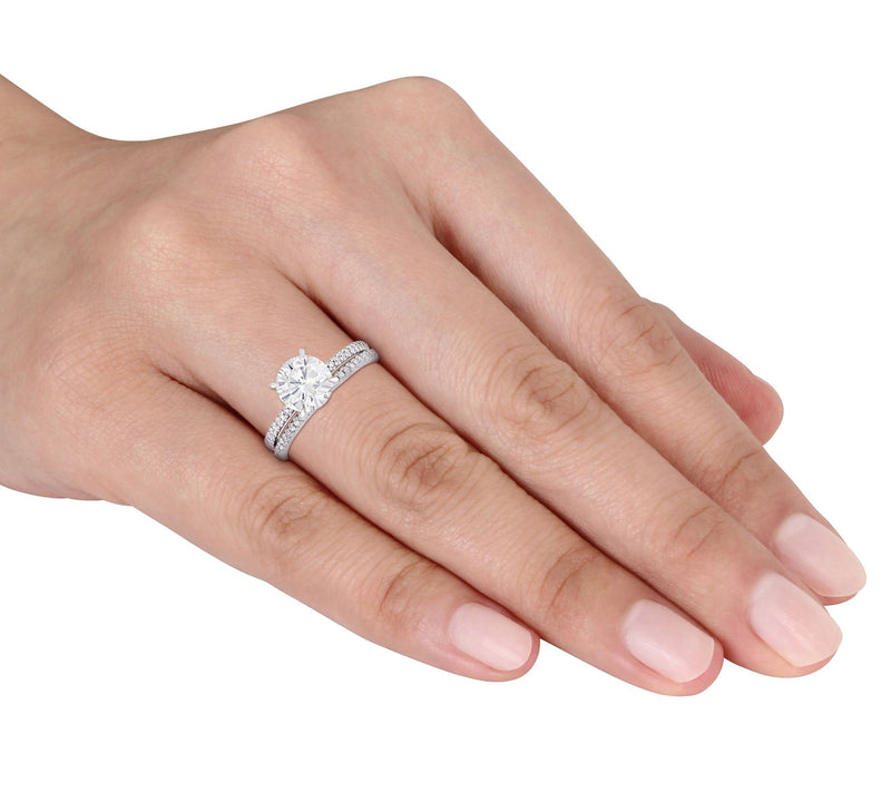 MoissanIce Moissanite 1.85 cttw & Diamond Bridal Ring Set, 14K — View 6