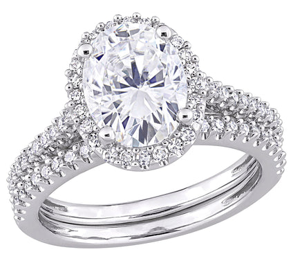 MoissanIce Oval Moissanite 1.95 cttw & Diamond Ring Set, 14K