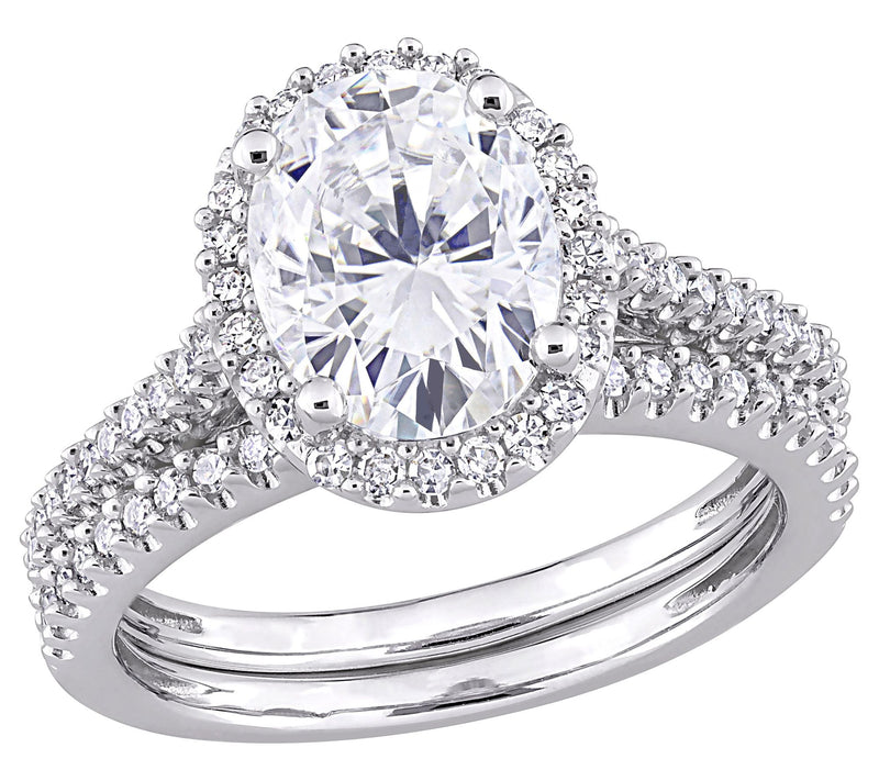 MoissanIce Oval Moissanite 1.95 cttw & Diamond Ring Set, 14K — Main view