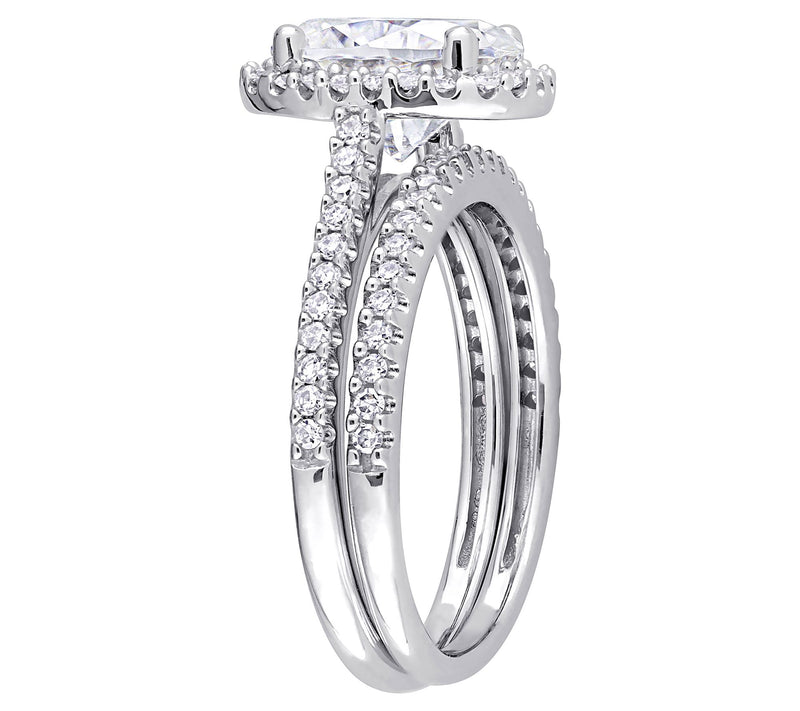 MoissanIce Oval Moissanite 1.95 cttw & Diamond Ring Set, 14K — View 4