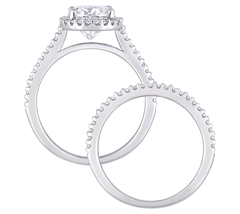 MoissanIce Oval Moissanite 1.95 cttw & Diamond Ring Set, 14K — View 5