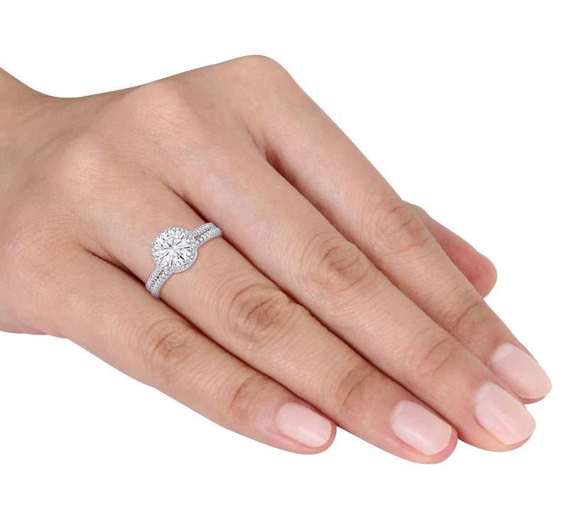 MoissanIce Oval Moissanite 1.95 cttw & Diamond Ring Set, 14K — View 6