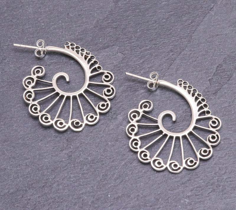 Novica Artisan Crafted Sterling Silver Spiral Hoop Earrings — View 4