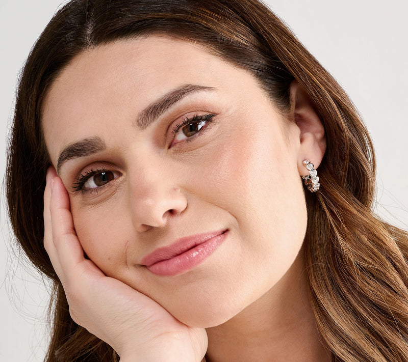 Diamonique Bezel Set Heart Hoop Earrings, Sterling Silver — View 8