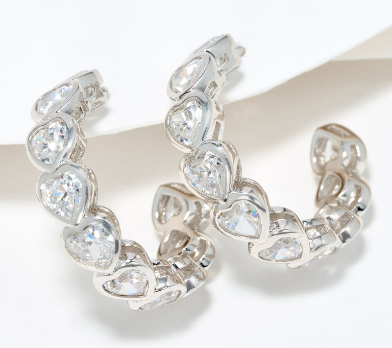 Diamonique Bezel Set Heart Hoop Earrings, Sterling Silver — View 5