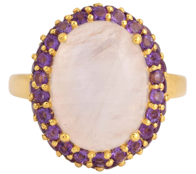 Affinity Gems Amethyst & Rainbow Moonstone Ring, 14K Plated — View 6