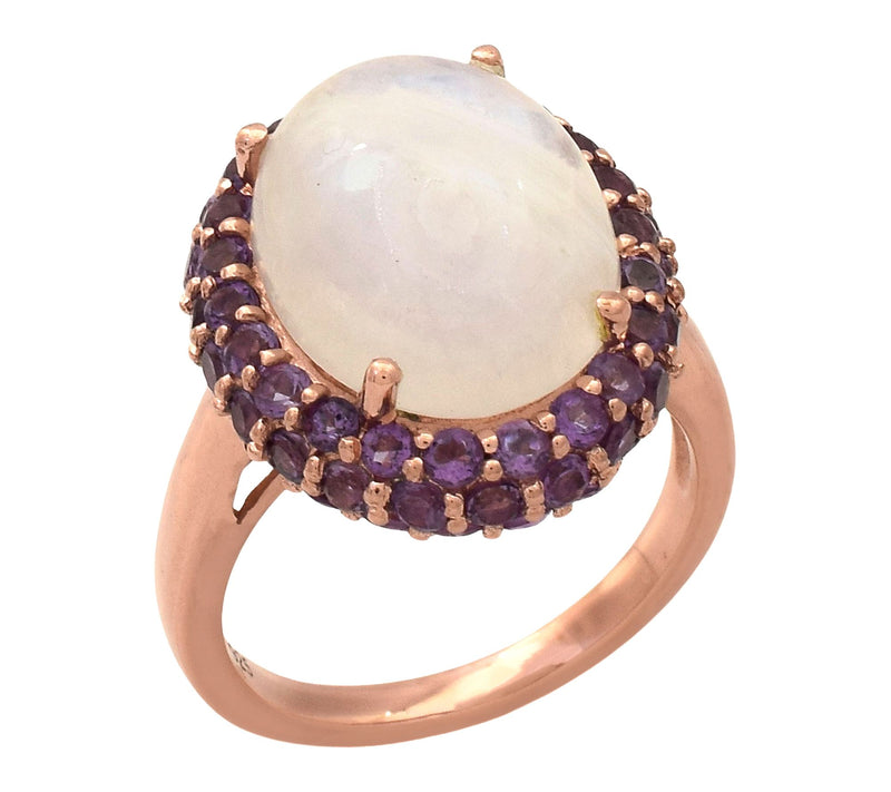 Affinity Gems Amethyst & Rainbow Moonstone Ring, 14K Plated — View 4