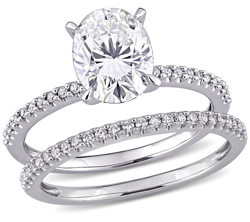 MoissanIce Moissanite & Diamond Ring Set, 14K White Gold — View 3
