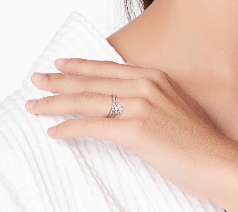 MoissanIce Moissanite & Diamond Ring Set, 14K White Gold — View 7