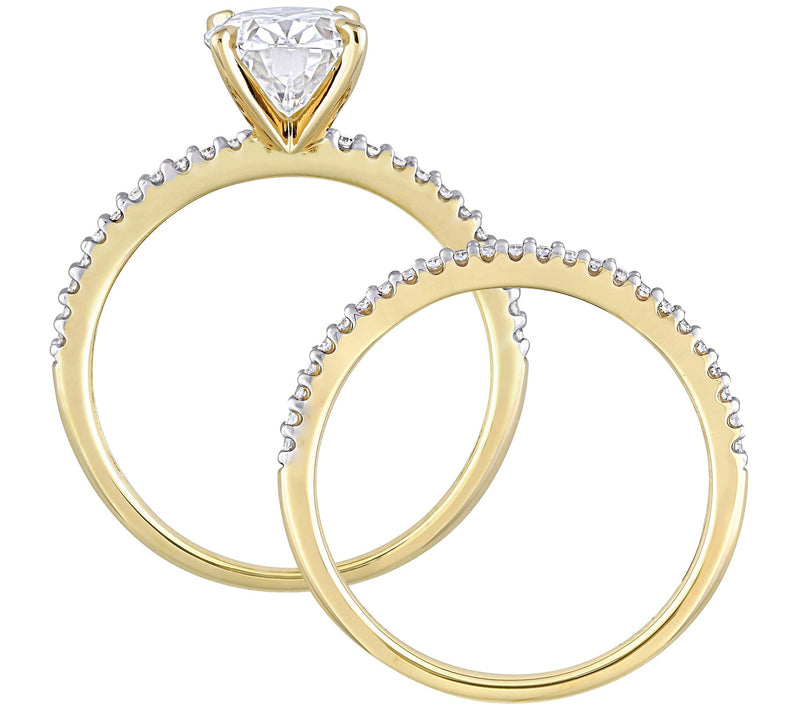 MoissanIce Moissanite 1.95 cttw & Diamond Ring Set, 14K Gold — View 5