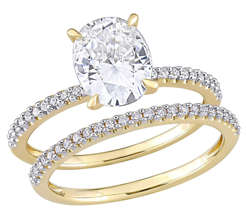 MoissanIce Moissanite 1.95 cttw & Diamond Ring Set, 14K Gold — View 3