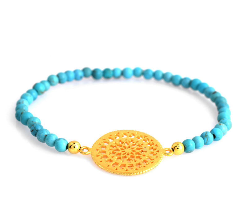 14K Gold Plated Turquoise Bead Stretch Bracelet — View 4