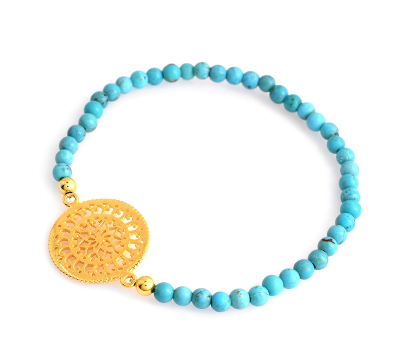 14K Gold Plated Turquoise Bead Stretch Bracelet — View 6