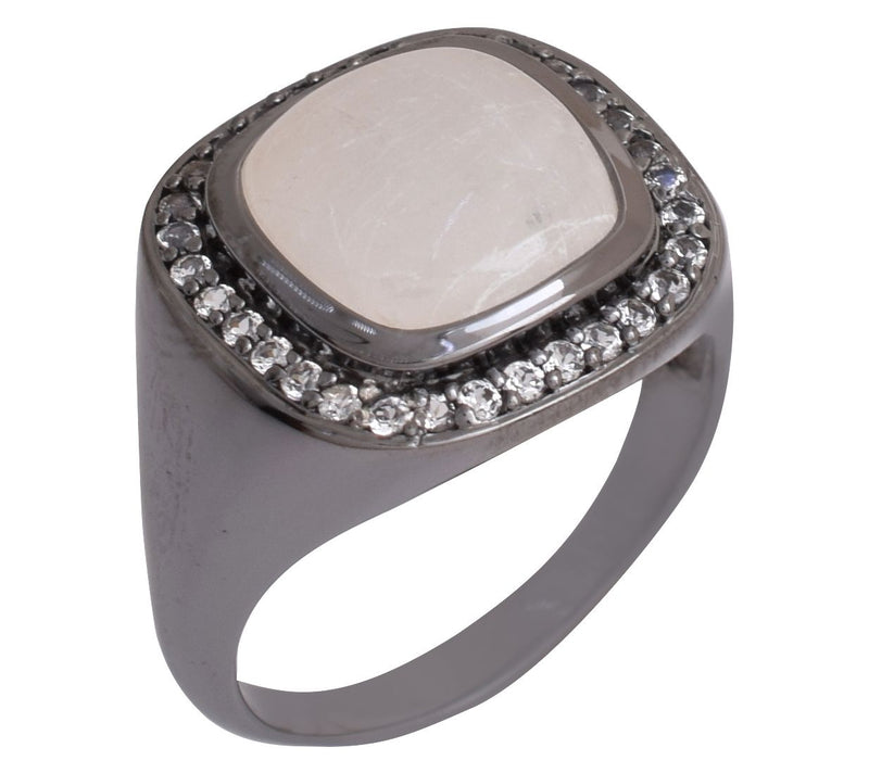 Affinity Gem Moonstone & White Topaz Halo R ing, Sterling — View 10