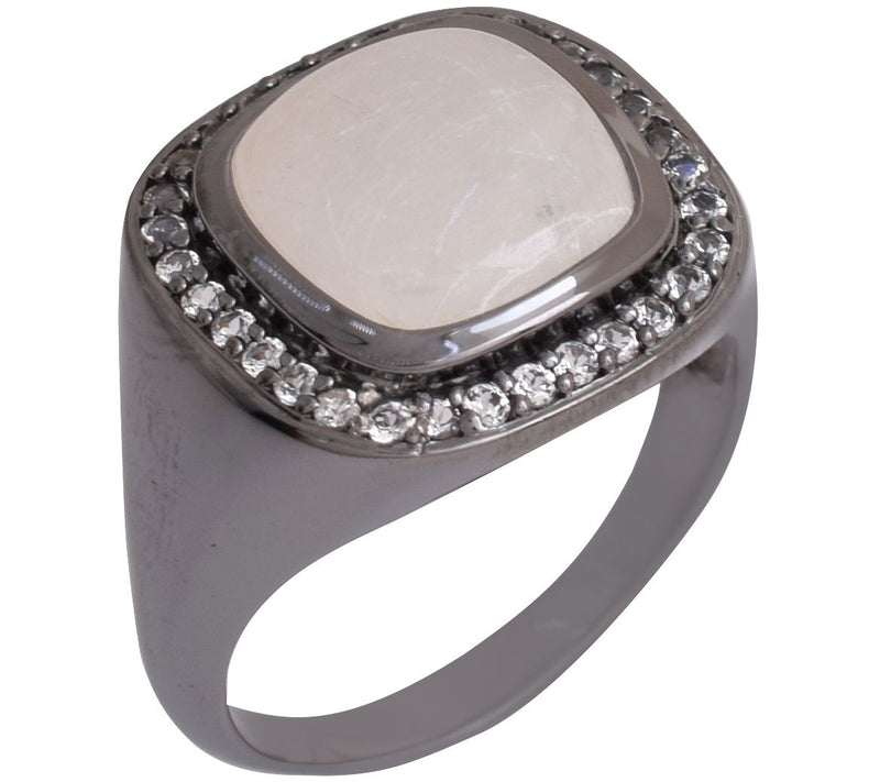 Affinity Gem Moonstone & White Topaz Halo R ing, Sterling — View 3