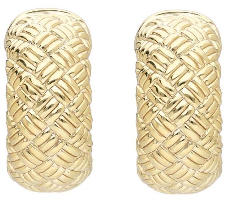 Ariva 14K Gold Basket Weave Huggie Hoop Earrings — View 5