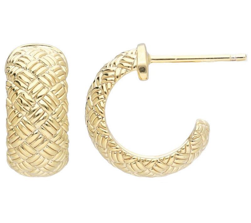 Ariva 14K Gold Basket Weave Huggie Hoop Earrings — View 3