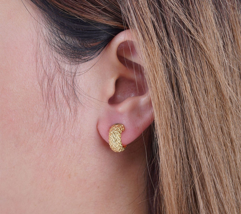 Ariva 14K Gold Basket Weave Huggie Hoop Earrings — View 7